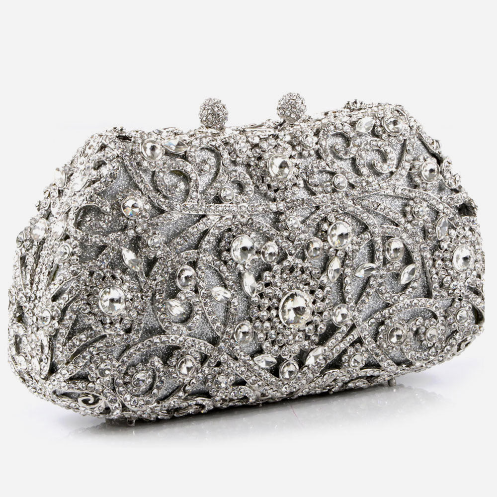 Shalimar Womens Ladies Delicated Shimmery Crystals Wedding Party Prom Evening Clutch Bridal Handbag Party Purse