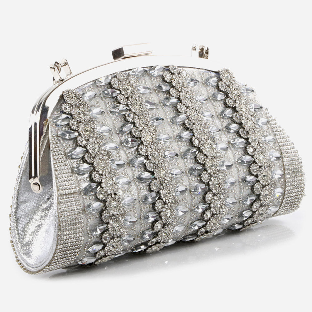 Ladies Bridal Wedding Handbags Handmade Embellished Diamante Encrusted Metal Framing with Metallic Handle Best Gift for Her