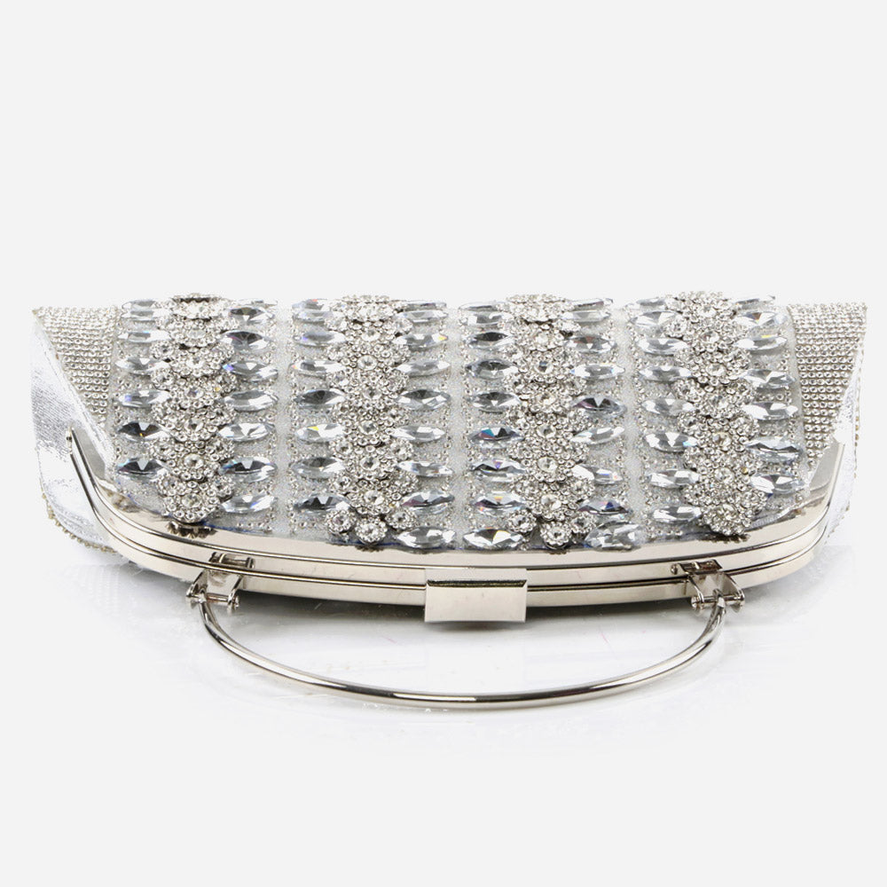 Ladies Bridal Wedding Handbags Handmade Embellished Diamante Encrusted Metal Framing with Metallic Handle Best Gift for Her