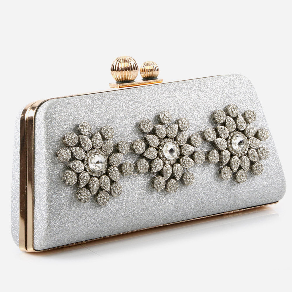 Ladies Evening Party Handbags Broach Detailing Metal Framing Push Lock Bag Birthday Gift for Her