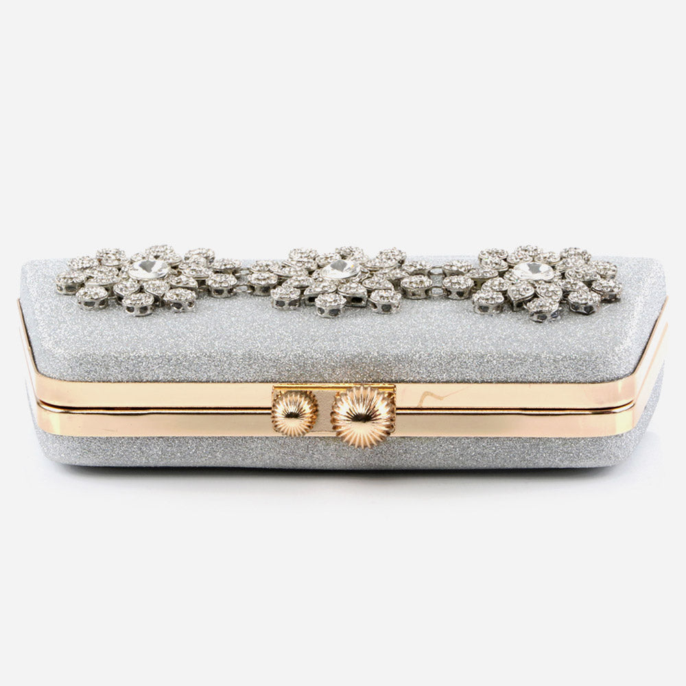 Ladies Evening Party Handbags Broach Detailing Metal Framing Push Lock Bag Birthday Gift for Her