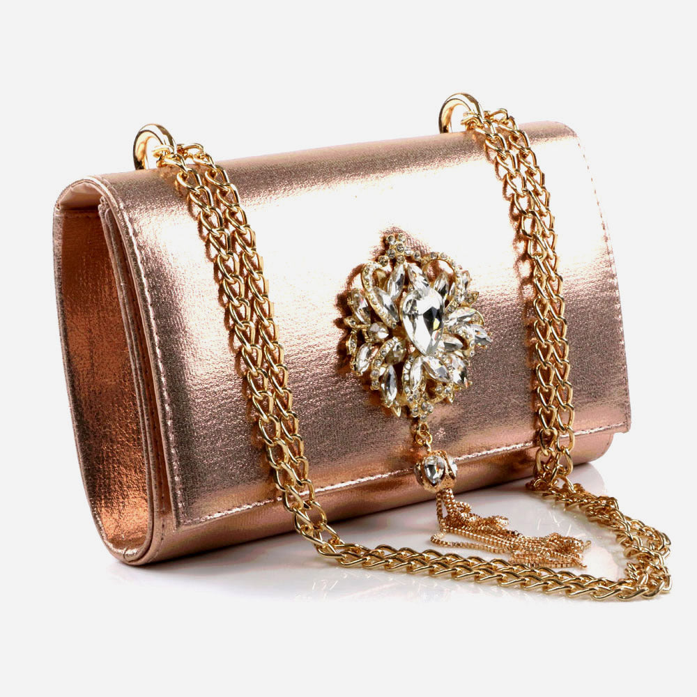 Ladies Diamante Broach Evening Clutch Bag Wedding Handbag Prom Purse Shimmery Hard Case Party Bags Birthday Gifts for Her