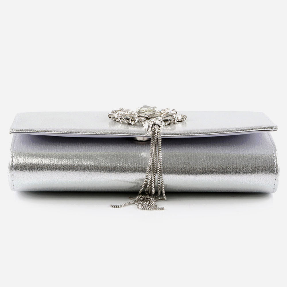 Ladies Diamante Broach Evening Clutch Bag Wedding Handbag Prom Purse Shimmery Hard Case Party Bags Birthday Gifts for Her
