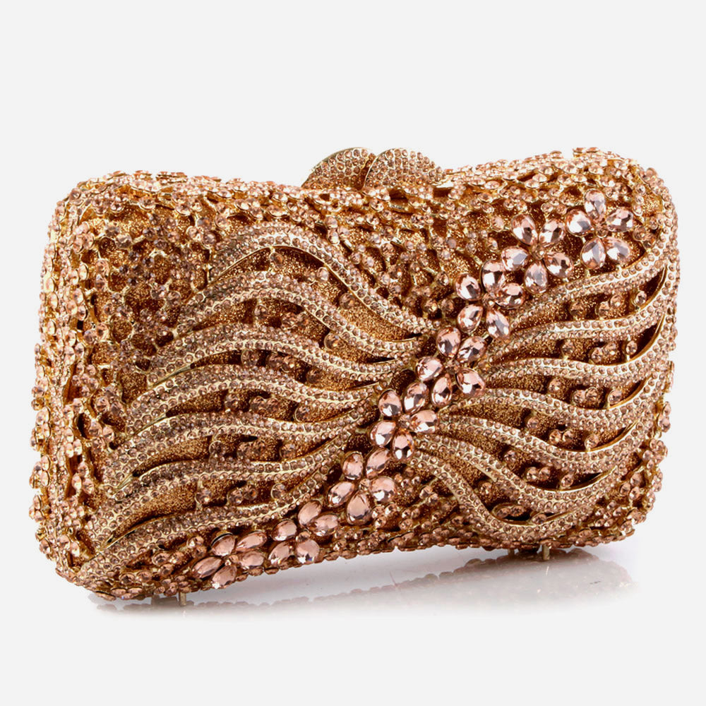 Shalimar Womens Ladies Swirly Designed Shimmery Crystals Wedding Party Prom Evening Clutch Bridal Handbag Party Purse