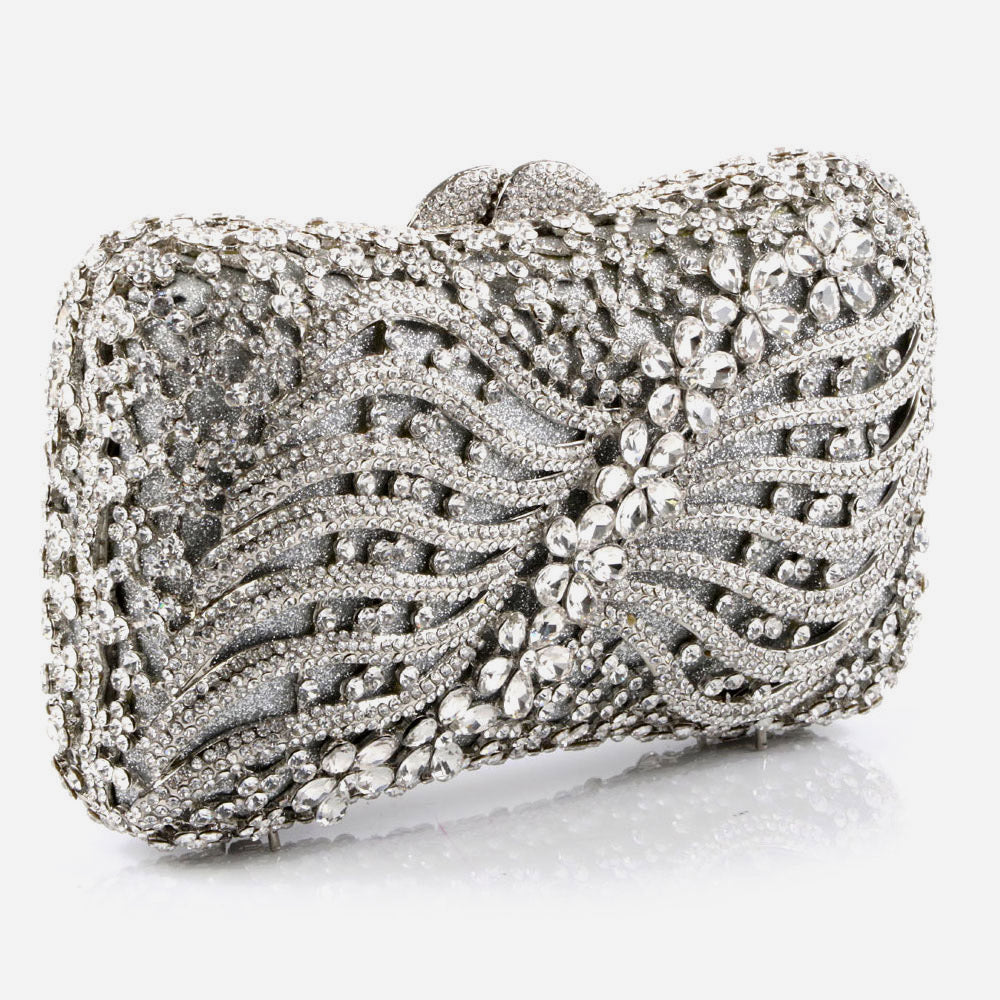 Shalimar Womens Ladies Swirly Designed Shimmery Crystals Wedding Party Prom Evening Clutch Bridal Handbag Party Purse