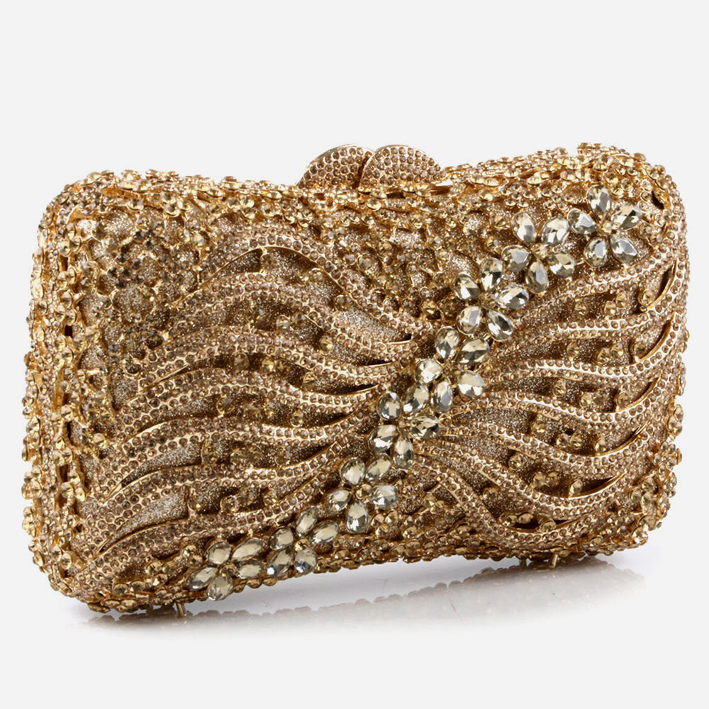 Shalimar Womens Ladies Swirly Designed Shimmery Crystals Wedding Party Prom Evening Clutch Bridal Handbag Party Purse