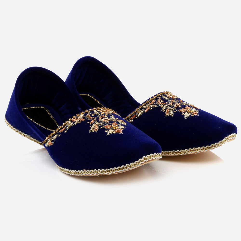 Mens Gents Velvety Decorated Evening Groom Leather Shoes Wedding Traditional Indian Khussa Flats Slip-ons Mojaris Pumps Sizes