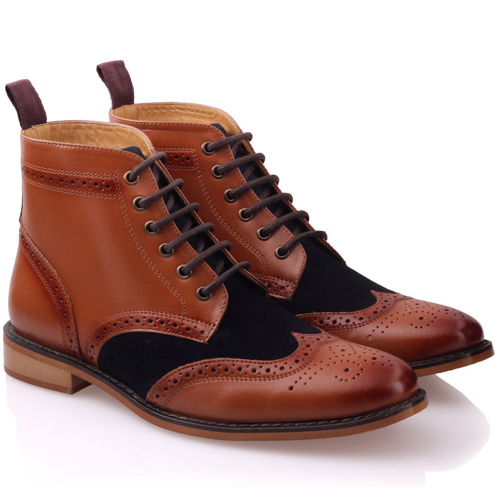 Mens 'Bourne' Leather Boots Smart Formal Brogue Combat Lace Ankle Boots Shoes