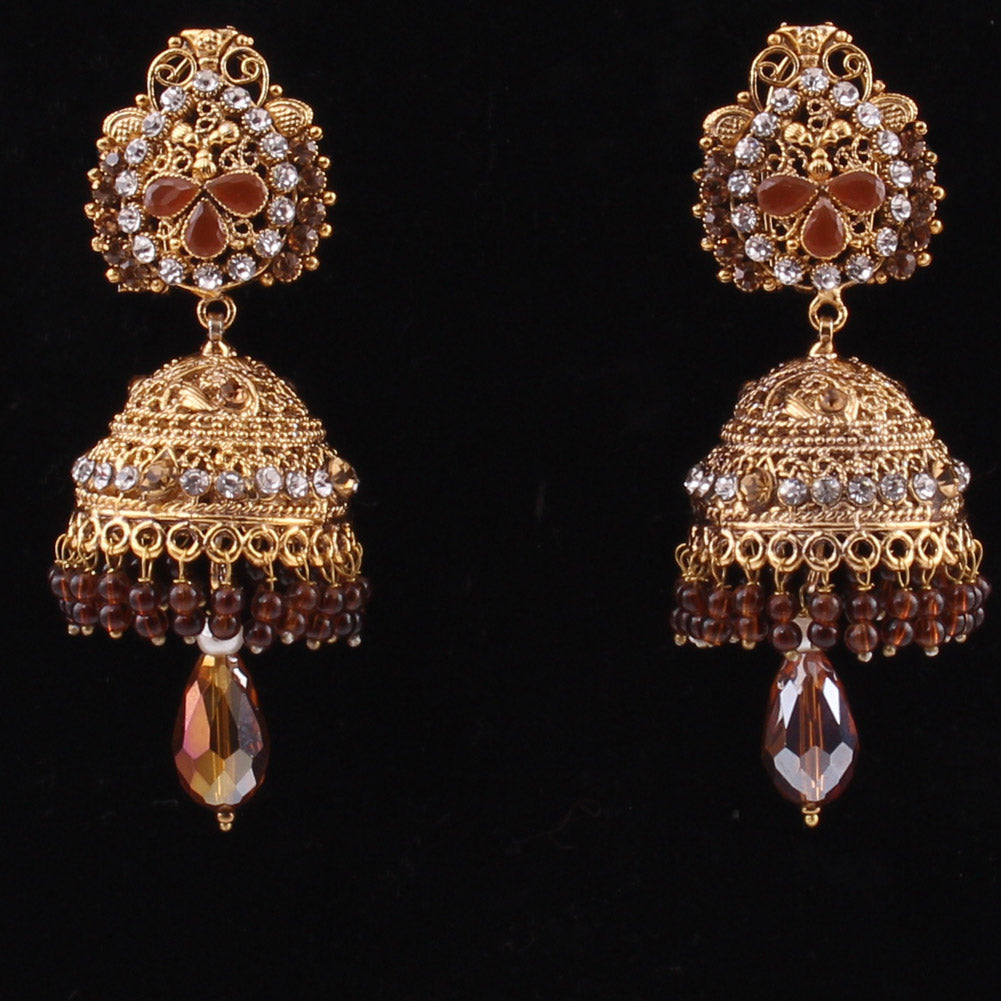 Women “VASIN” Traditional Gold Tone Beaded Jhumka Fashion Earrings