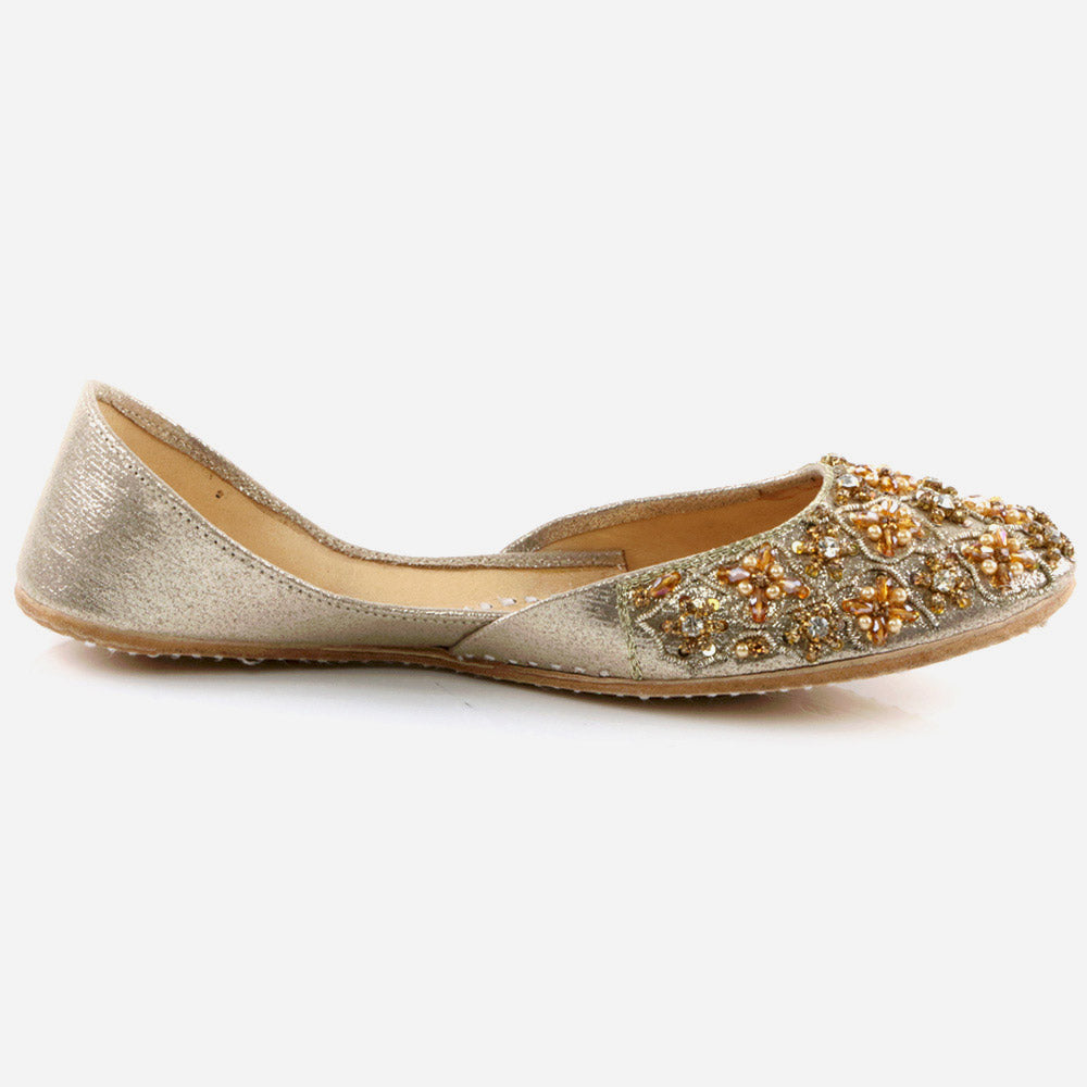 Women Ladies Sequins Detailing Traditional Indian Wedding Bridal Slip Ons Evening Party Handmade Leather Khussa Pumps Shoes